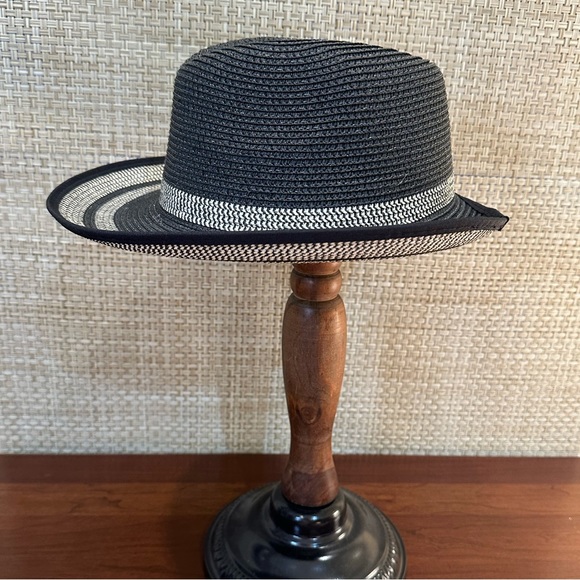 🌟HP🌟NWOT Black & Tan Paper Straw Garden Fedora Hat by Magid - Picture 3 of 10